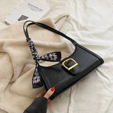 Vintage Leather Shoulder Bag with Silk Scarf Lock Handbag