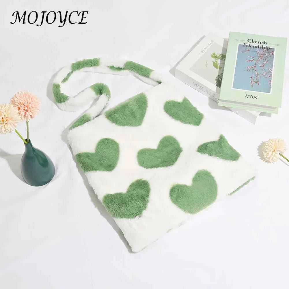 Vintage Shoulder Bag Large Capacity Soft Plush Tote Messenger Bag Love Print Leo