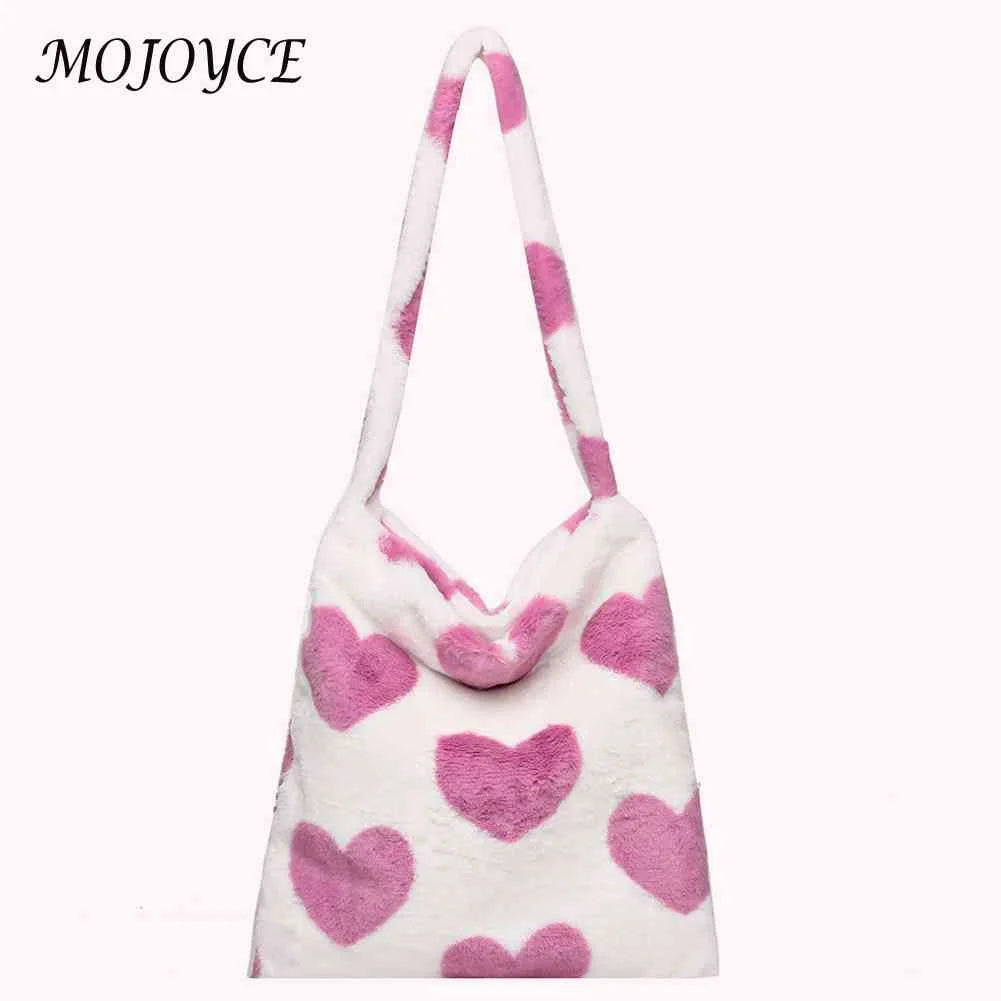 Vintage Shoulder Bag Large Capacity Soft Plush Tote Messenger Bag Love Print Leo