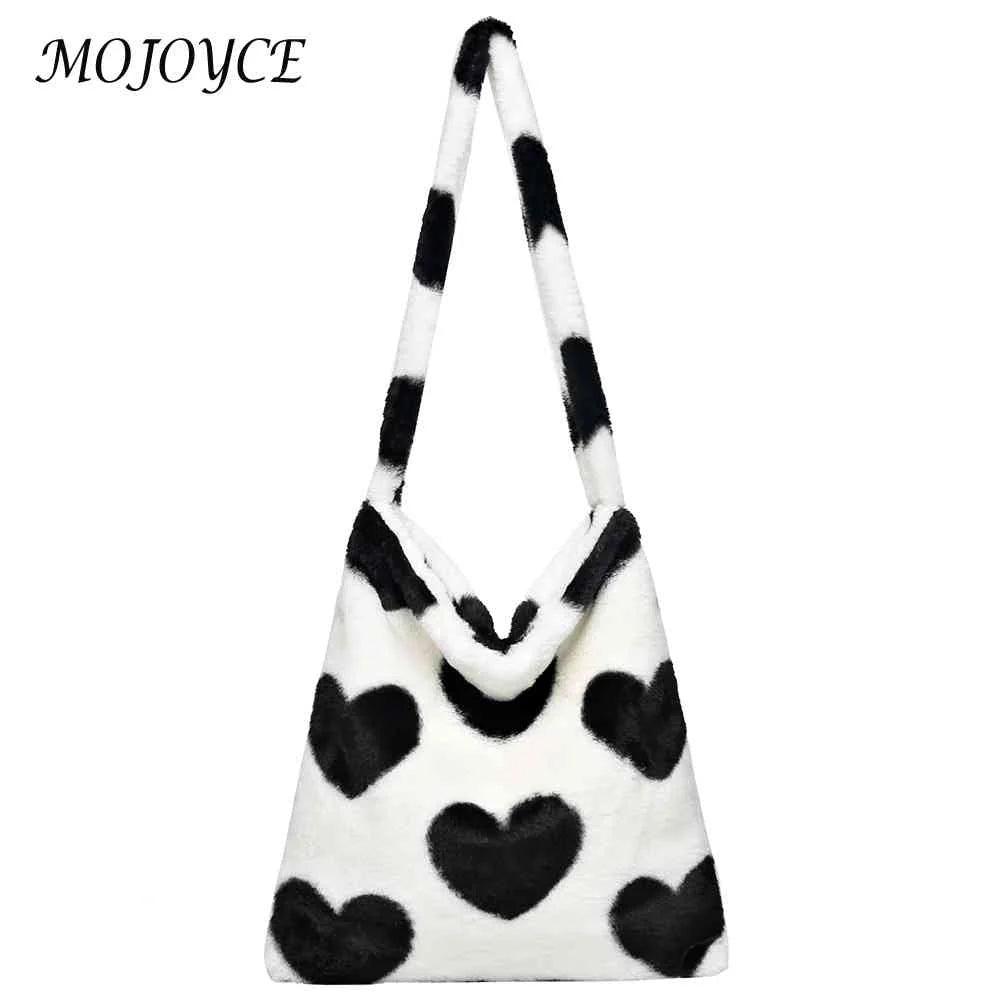 Vintage Shoulder Bag Large Capacity Soft Plush Tote Messenger Bag Love Print Leo