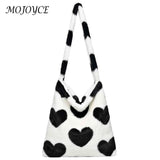 Vintage Shoulder Bag Large Capacity Soft Plush Tote Messenger Bag Love Print Leo