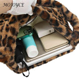 Vintage Shoulder Bag Large Capacity Soft Plush Tote Messenger Bag Love Print Leo