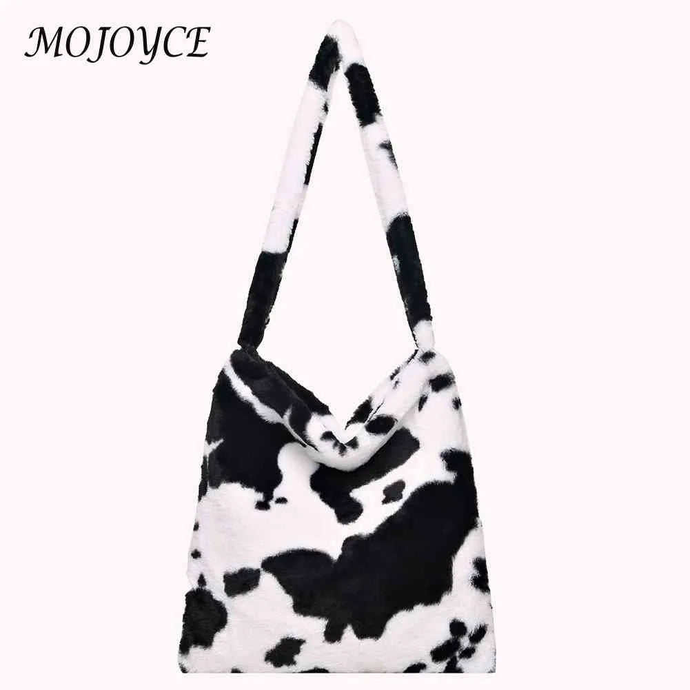 Vintage Shoulder Bag Large Capacity Soft Plush Tote Messenger Bag Love Print Leo