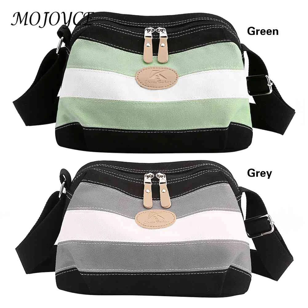 Vintage Striped Canvas Messenger Bag Small Square Zipper Shoulder Bag
