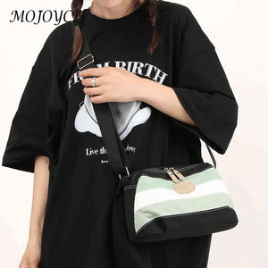 Vintage Striped Canvas Messenger Bag Small Square Zipper Shoulder Bag