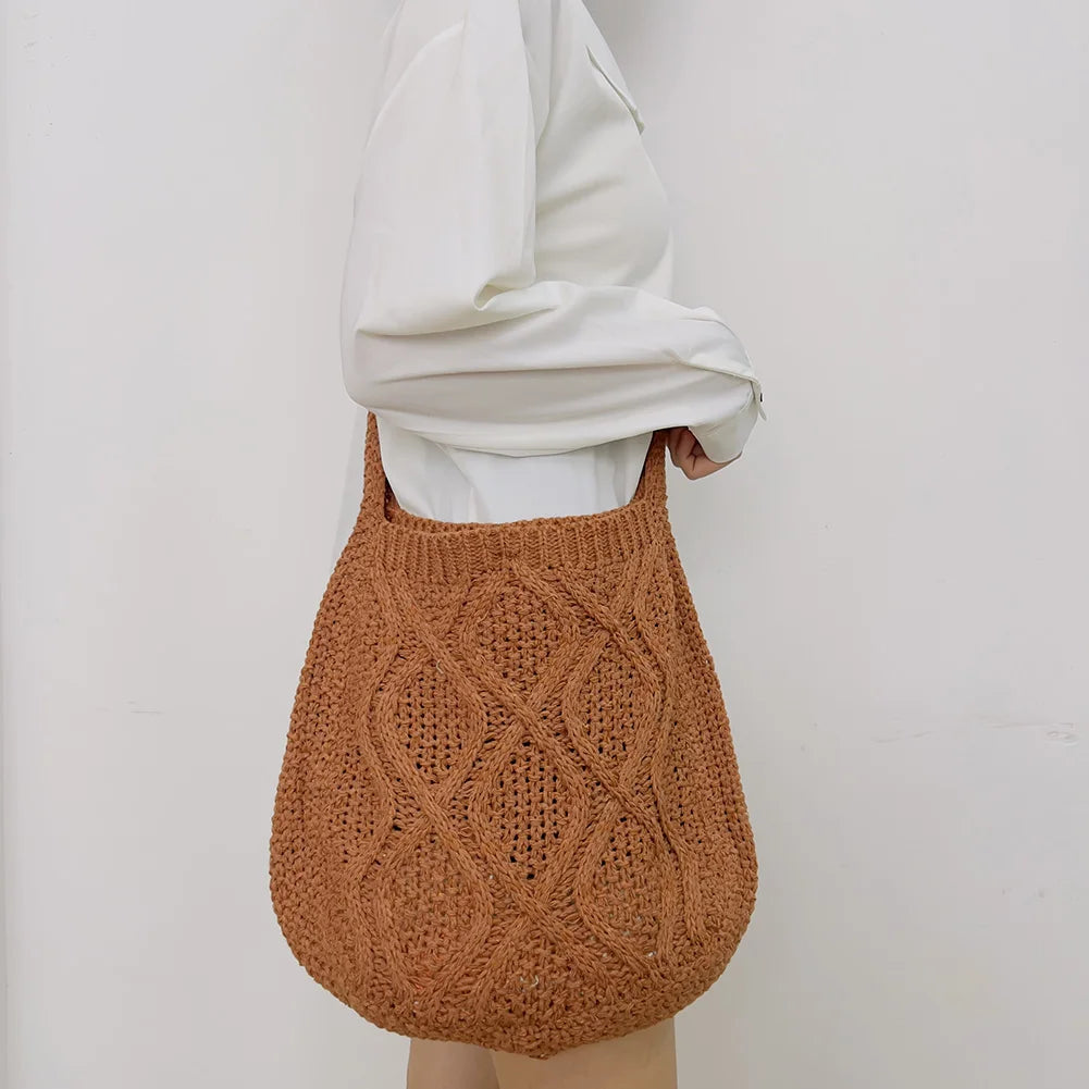 Vintage Knitted Shoulder Bag Women Winter Large Capacity Purse Handbag