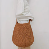 Vintage Knitted Shoulder Bag Women Winter Large Capacity Purse Handbag