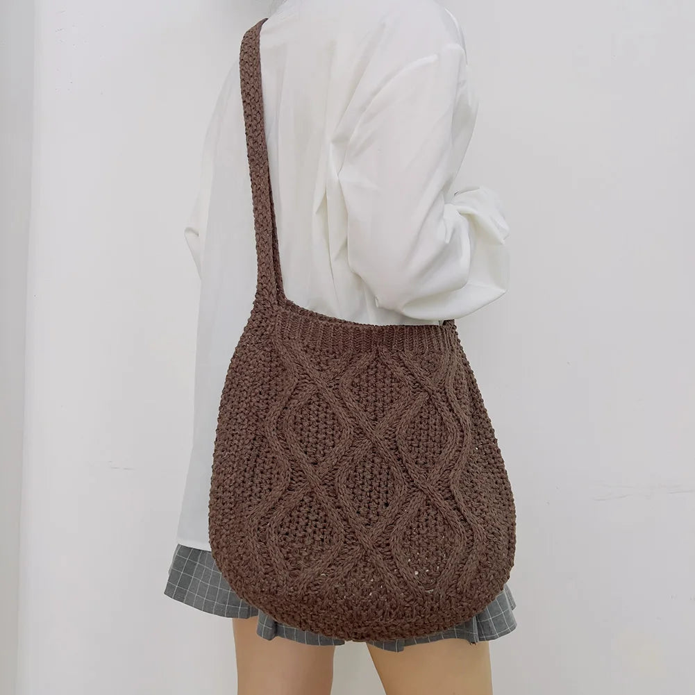 Vintage Knitted Shoulder Bag Women Winter Large Capacity Purse Handbag
