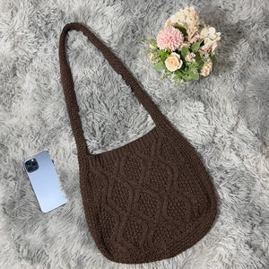 Vintage Knitted Shoulder Bag Women Winter Large Capacity Purse Handbag