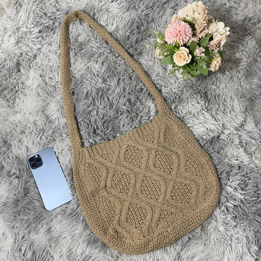Vintage Knitted Shoulder Bag Women Winter Large Capacity Purse Handbag