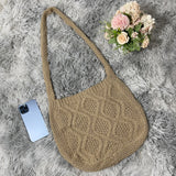 Vintage Knitted Shoulder Bag Women Winter Large Capacity Purse Handbag