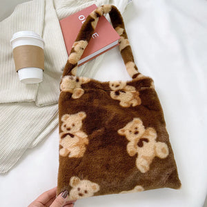 Vintage Plush Shoulder Bag Women Winter Handbag for Shopping Travel