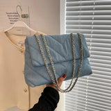 Vintage Denim Diamond Shoulder Bag for Women Large Capacity Tote