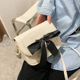 Vintage Shoulder Bags Women Ribbon Bow Crocodile Saddle PU Leather Office Ladies