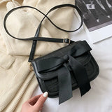Vintage Shoulder Bags Women Ribbon Bow Crocodile Saddle PU Leather Office Ladies