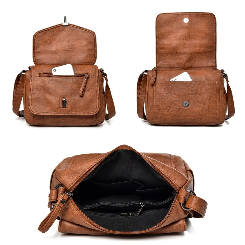 Vintage Shoulder Messenger Bags for Women Soft Leather Crossbody Bags