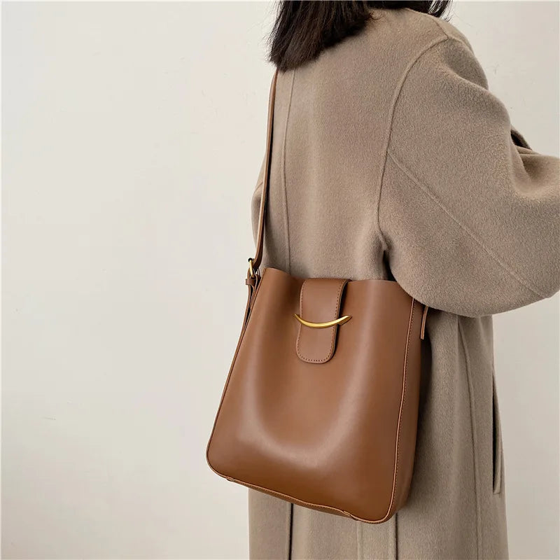 Vintage PU Leather Bucket Bag Shoulder Bags for Women Crossbody Handbag 2 Pcs