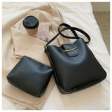 Vintage PU Leather Bucket Bag Shoulder Bags for Women Crossbody Handbag 2 Pcs