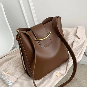 Vintage PU Leather Bucket Bag Shoulder Bags for Women Crossbody Handbag 2 Pcs