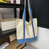 Vintage Canvas Large Capacity Handbag for Women Girl Patchwork Shoulder Bag