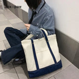 Vintage Canvas Large Capacity Handbag for Women Girl Patchwork Shoulder Bag