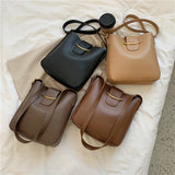 Vintage PU Leather Bucket Crossbody Bags for Women Lady Shoulder