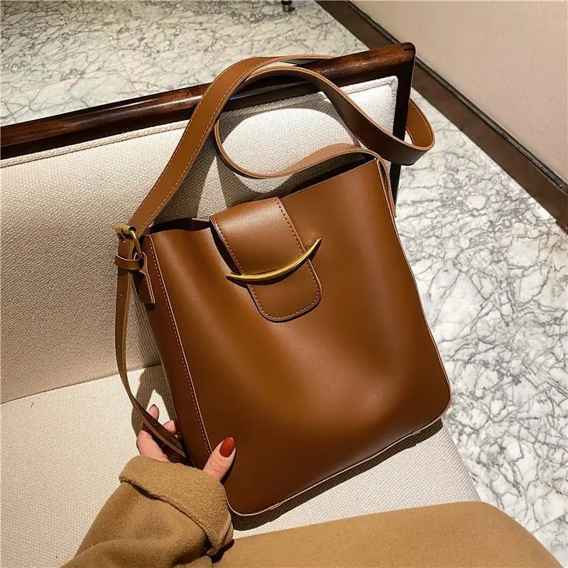 Vintage PU Leather Bucket Crossbody Bags for Women Lady Shoulder