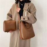 Vintage PU Leather Bucket Crossbody Bags for Women Lady Shoulder