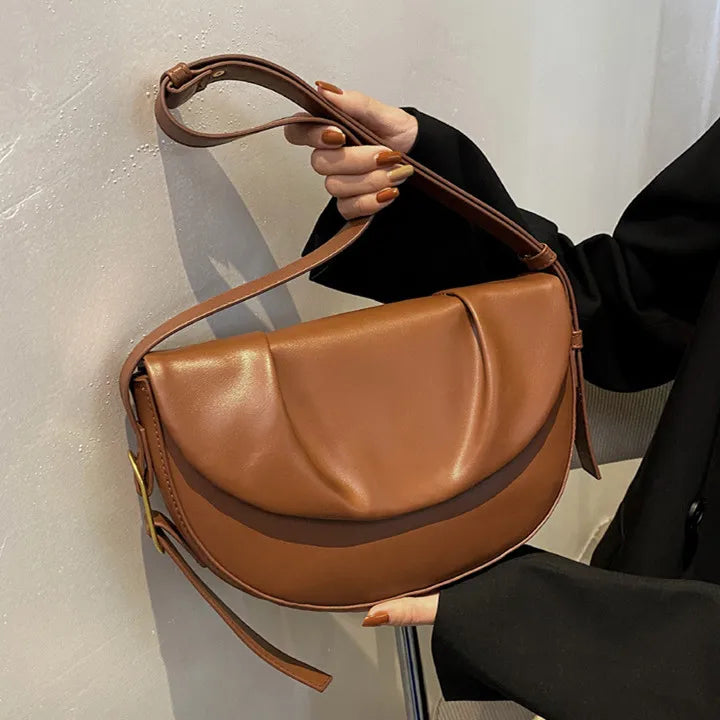 Vintage PU Leather Underarm Crossbody Shoulder Bags for Women Small Saddle Bags