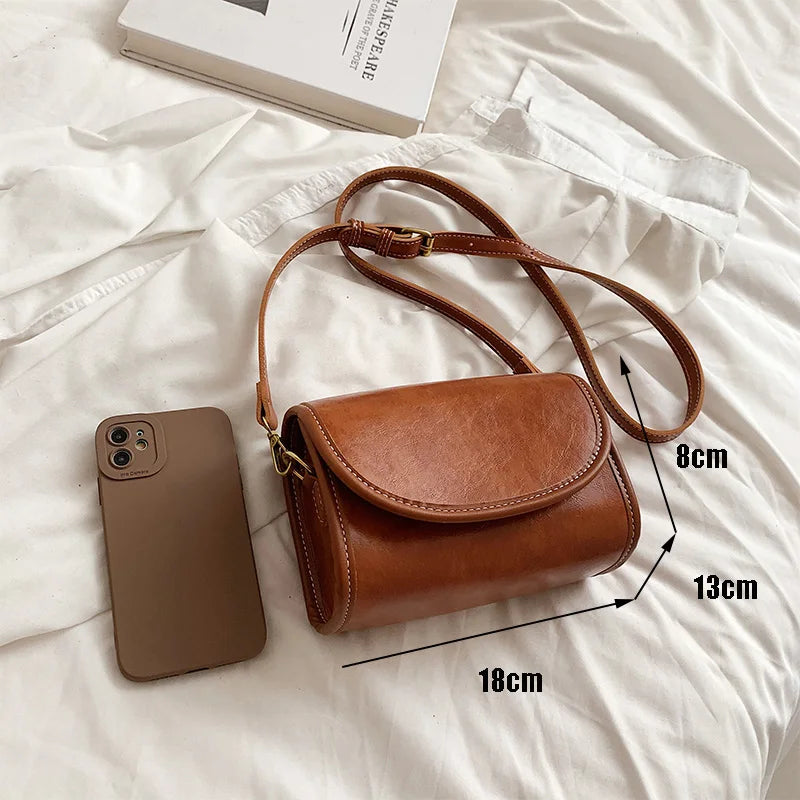 Vintage Small Crossbody Bag Girls PU Leather Shoulder Bag