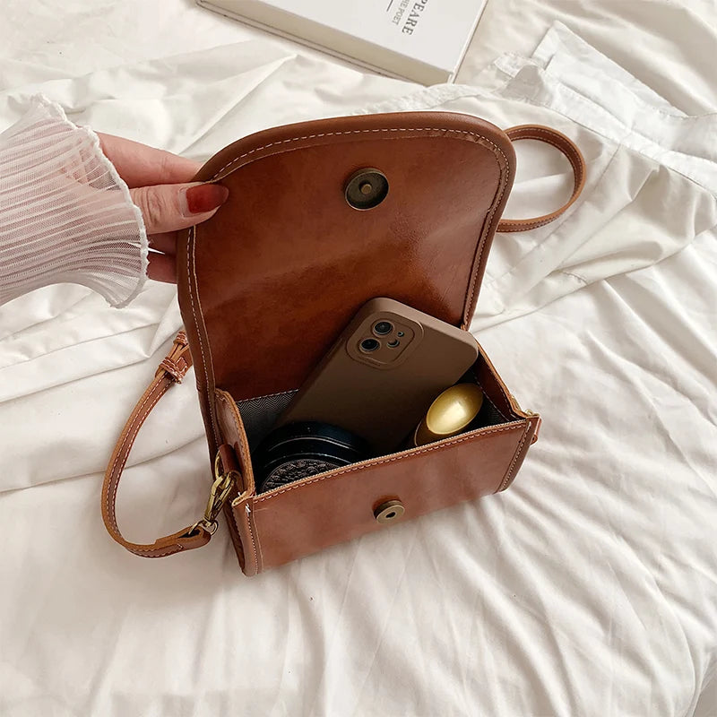 Vintage Small Crossbody Bag Girls PU Leather Shoulder Bag