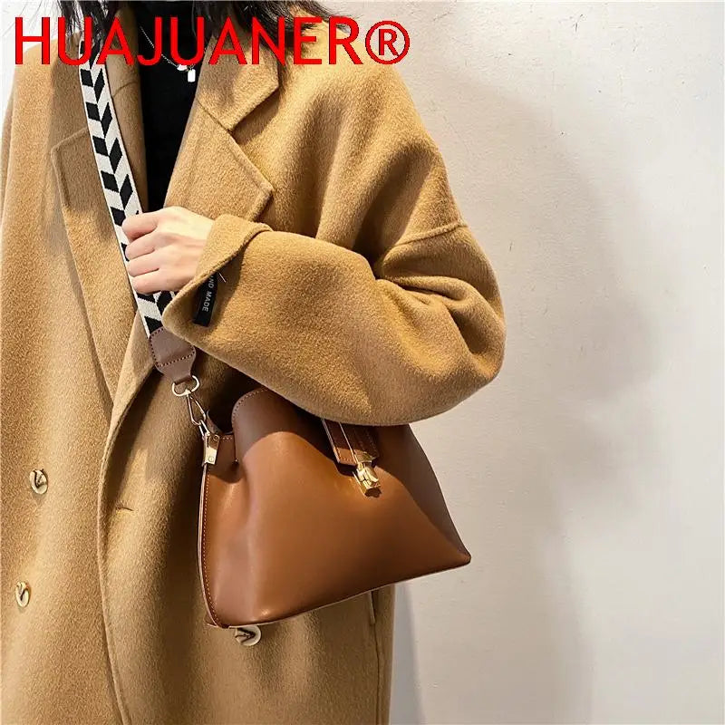 Vintage PU Leather Bucket Crossbody Bags For Women LEFTSIDE Lady Shoulder Handba