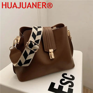 Vintage PU Leather Bucket Crossbody Bags For Women LEFTSIDE Lady Shoulder Handba
