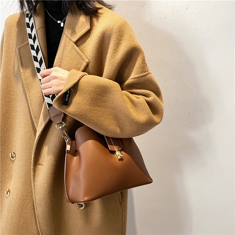 Small Vintage PU Leather Bucket Crossbody Bag for Women