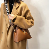 Small Vintage PU Leather Bucket Crossbody Bag for Women