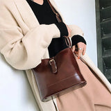 Small PU Leather Bucket Crossbody Shoulder Handbag