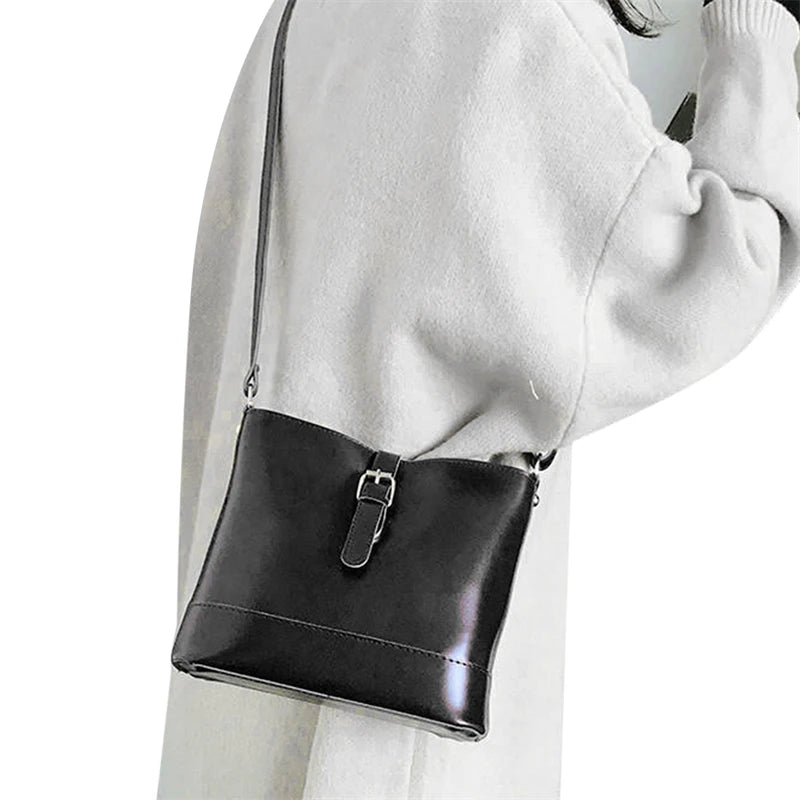 Small PU Leather Bucket Crossbody Shoulder Handbag