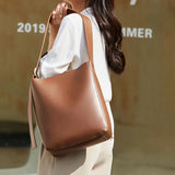 Vintage Women Bucket Bag Handbag Large Capacity Shoulder Totes Solid Underarm