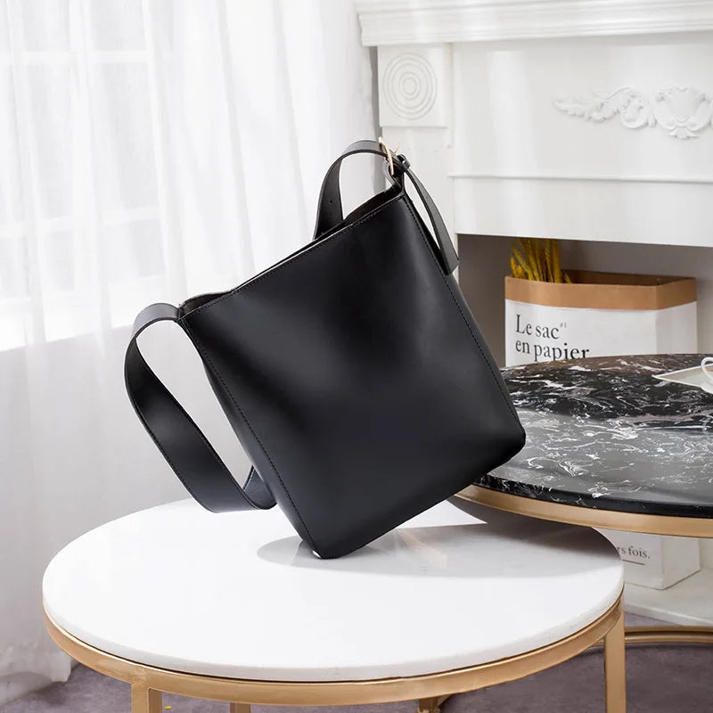 Vintage Women Bucket Bag Handbag Large Capacity Shoulder Totes Solid Underarm