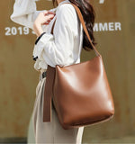 Vintage Women Bucket Bag Handbag Large Capacity Shoulder Totes Solid Underarm