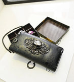 Vintage Skull Leather Wallet Purse Women Lady Girl Long Hand Bag