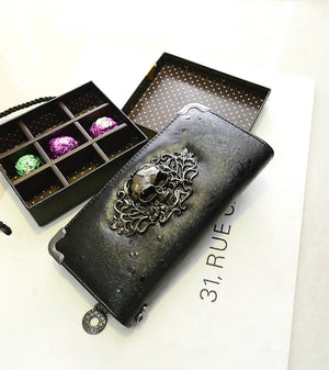 Vintage Skull Leather Wallet Purse Women Lady Girl Long Hand Bag