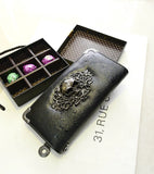 Vintage Skull Leather Wallet Purse Women Lady Girl Long Hand Bag
