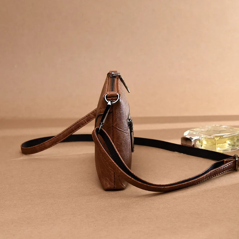 Vintage Small Brown Pu Leather Women Shoulder Bag Mini Crossbody Bags