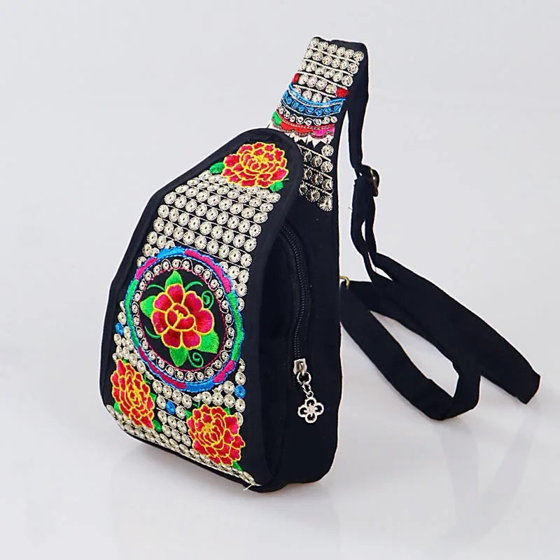 Small Chest Bags Chinese Flower Embroidery Women Shoulder Crossbody Bag