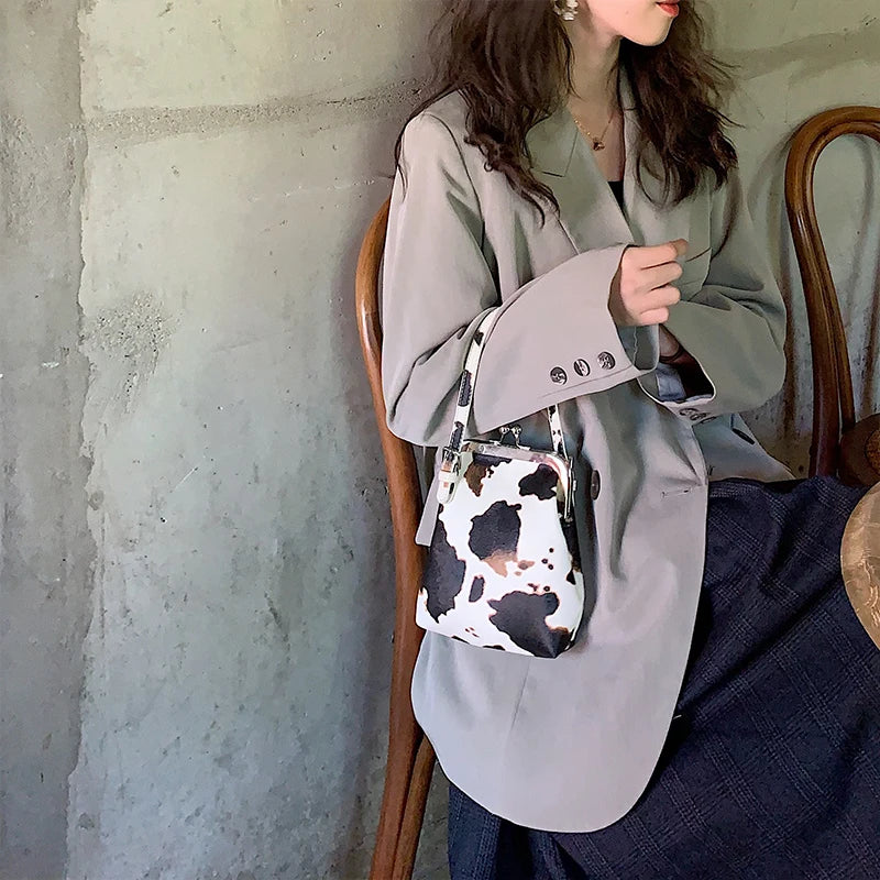 Vintage Crossbody Bag Cow Pattern Handbag Mini Shoulder