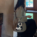 Vintage Crossbody Bag Cow Pattern Handbag Mini Shoulder