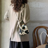 Vintage Crossbody Bag Cow Pattern Handbag Mini Shoulder