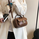 Vintage Small Leather Handbag Short Handle Crossbody Tote Purse