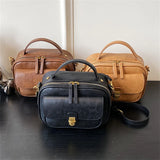 Vintage Small Leather Handbag Short Handle Crossbody Tote Purse